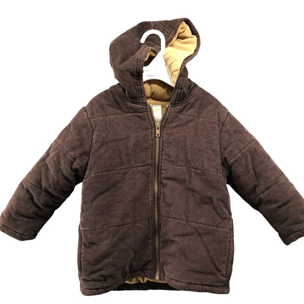 Gymboree Kids 2T-3T Corduroy Fleece Lined Winter‎ Jacket Brown Hooded Zip